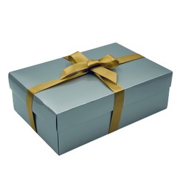 Silver Gift Box with Lid - Pick Ribbon Colour | Large Memory or Hamper Boxes | Flat-Packed Boxes for Presents, Birthday or Baby Gifts | Size 30x20x10cm (Gold Ribbon 56)