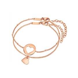 Eastside Women's Set of 2 Stainless Steel Rose Gold Heart Stainless Steel Bracelet
