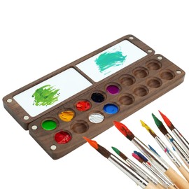 PhantomSky Portable Sketchbook Palette, Wooden Empty Mini Travel Paint Palette, 16 Grids Magnetic Palette Box Case for Watercolor, Gouache, Acrylic Painting Paint Saver