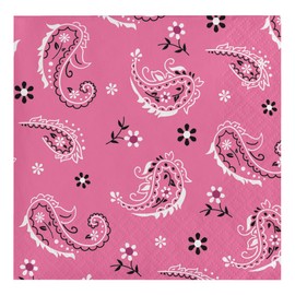 Creative Converting 317378 16 Count Paper Beverage Napkins, Pink Bandana Cowgirl