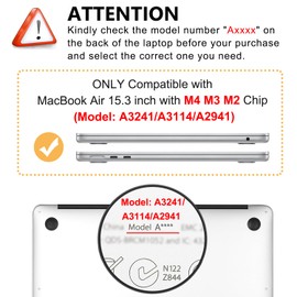 Case for MacBook Air 15 inch 2025 M4 A3241 M3 A3114 M2 A2941 2024 2023 Release with Touch ID, 5 in 1 Transparent Plastic Hard Shell&Keyboard Cover&Screen Protector&Webcam Cover,Sparkly Clear