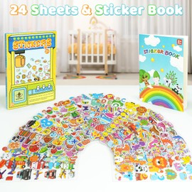 BEESTECH 24 Sheets 500 + Stickers for Kids, Toddlers 2,3,4 Years Old, Teacher Reward Stickers, Potty Training Bulk with Dinosaur Animal Traffic, Sticker Book Included