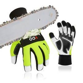 Vgo... Chainsaw Gloves 12-Layer Protection on Both Hands, Safety Foresty Work Gloves with Touchscreen in Goat Leather(S,1 pair)