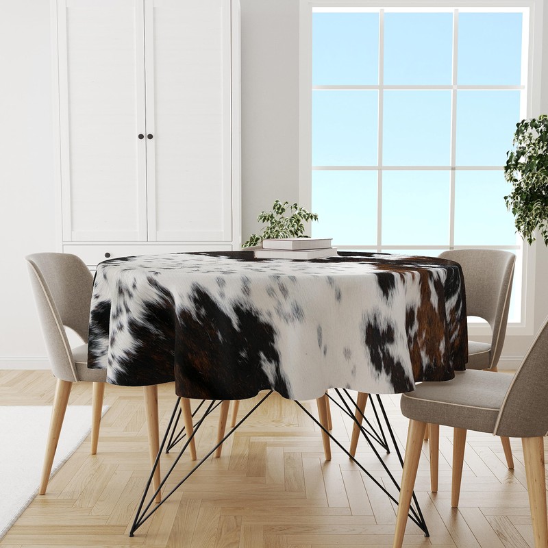 YCness Cow Print Tablecloth, Black Cowhide Printed Table Cover Western
