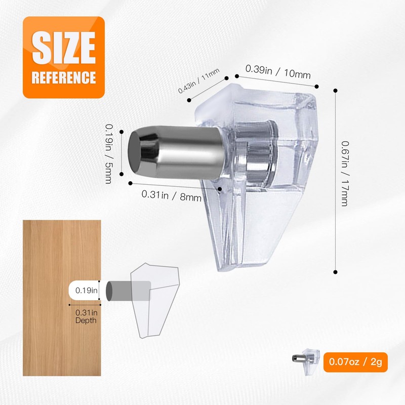 20PCS Clear 5mm Plastic Shelf Support Pegs - Locking Cabinet