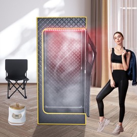 ANLIK Red Light Portable Steam Sauna for Home, Infrared Sauna for Relaxation,Detoxification,1300W 3L Steamer, Full Body Sauna Tent, Dry Sauna SPA, 2.62’ x 2.62’ x 5.9’ (Yellow)