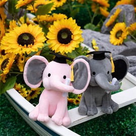 Tikwisdom Stuffed Animals - Elephant, Graduation Elephant with Diploma Tasseled Hat, Large Plush Elephant, this is the perfect graduation gift for girls and boys 25cm (grey)