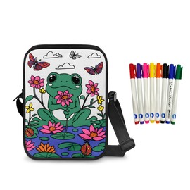 Fkwergsy Coloring Crossbody Bag with 8 Markers Color Your Own Bag for Girls Boys Back to School Gifts for Kids, Frog, Large