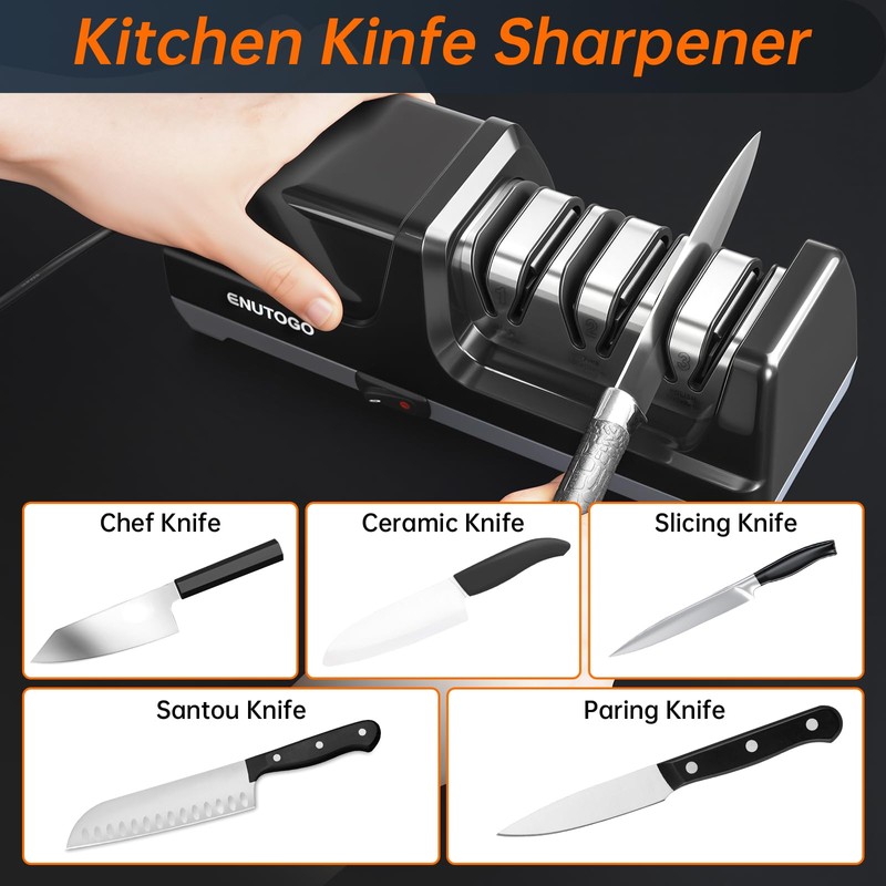 Enutogo Knife Sharpener, Professional 3-Stage Electric Knife Sharpener for Kitchen