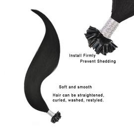 Real Hair Bondings U-Tip Hair Extensions Real Hair Keratin Bondings Real Hair 35 cm Remy Real Hair Extensions Bondings (50 g #1 Black)