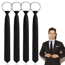 YUWJOOWEE 4 Piece Men's Tie Set, Adjustable Tie Set for Men with Zip, Pre-Tied Knot Men for Ties Wedding Ties, Funeral Tie, Zip, black, 19