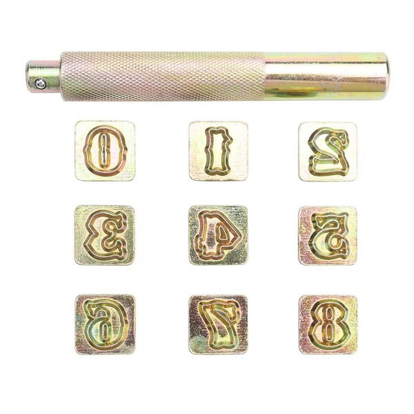 Yoption Juego de 10 herramientas de estampado de cuero, número 0-8, sellos de 13 mm + 1 mango de estampado para manualidades de cuero