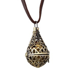 OIDEA Mens Womens Vintage Copper Tone Hollow Water Drop Pendant Necklace,Essential Oil Aromatherapy Locket Pendants For DIY Perfume,Valentines Gift