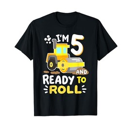 Kids 5th Construction Birthday Party Im 5 Ready to Roll Boys T-Shirt