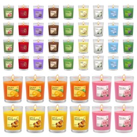 48 Pack Scented Votive Candles, Glass Soy Wax Candles for Home Restaurants Spa Weddings, Smokeless and Clean Burning Candle - Mult Color and Scent