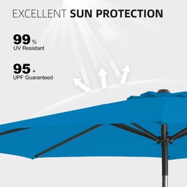 wikiwiki 9 FT Patio Umbrellas Outdoor Umbrella Table Market Umbrella with 8 Sturdy Ribs, Push Button Tilt/Crank, Royal