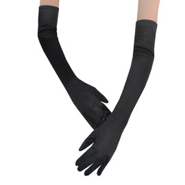 JISEN Women Long Party Formal Bridal 20s Satin Gloves Wedding Opera Mittens Black 22 Inch