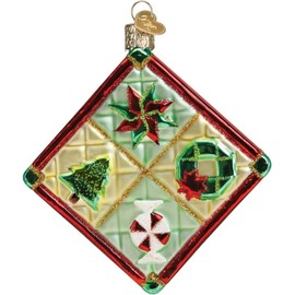 Old World Christmas Christmas Quilt Glass Blown Ornament for Christmas Tree, Handcrafted Holiday Decoration, Holiday Collection