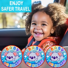 Baby on Board Magnet for Car, Reflective Babies on Board Magnetic Sticker Car Sign, 3 Pack Waterproof Kids Safety First Warning for Parents (Blue Koala)
