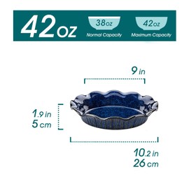vancasso Stern Ceramic Pie Pan for Baking, 9 inch Pie Plates for Apple Pie and Quiche, Deep Pie Dish, Large Pot Pies, Thanksgiving Gifts for Women -Blue