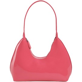 Farcauo Clutch Bag Pink Crescent Bag Vintage Purse Top Hand Bag for Women Tote Handbag Patent Leather Unique Purse Shoulder Purses for Women Lightweight Shoulder Bag Solid Color Underarm Purses