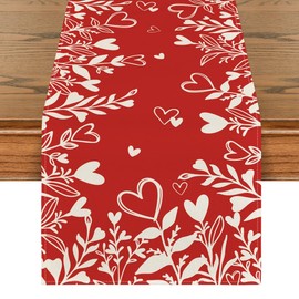 Artoid Mode Red Heart Love Plant Valentine's Day Table Runner, Seasonal Holiday Kitchen Dining Table Decoration for Home Party Decor 13x72 Inch