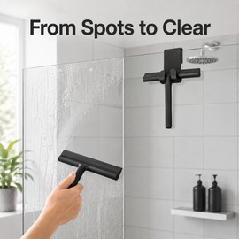 Silicone Shower Squeegee for Glass Doors - Wide Flexible Wiper with Holder for Bathroom Mirrors and Windows