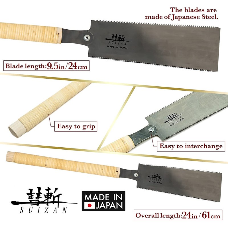 SUIZAN Ryoba Double Edge Saw 9.5" - Professional Japanese Pullsaw