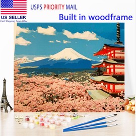 Wooden Framed  DIY Oil Painting Paint by Number Kit for Adults kids Japen fuji