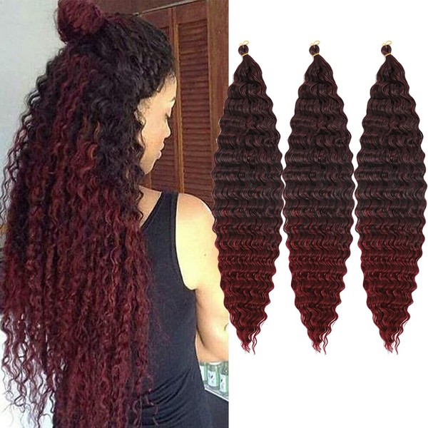 18 Inch Ocean Wave Crochet Hair Extensions Black-Burgundy Deep Wave