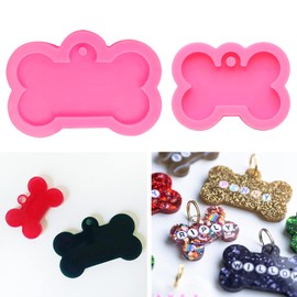 2PCS Shiny Dog Bone Shape Keychain Molds Resin Silicone Molds Dog Tag Molds for Epoxy Resin, Silicone Molds Polymer Clay Mold for DIY Pet Tag Jewelry Making Silicone Molds Epoxy Resin Craft