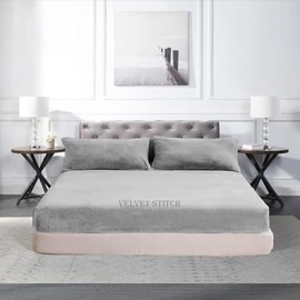 Teddy Fleece Fitted Bed Sheet Thermal Warm Luxury Fluffy Cuddly Cosy Bedding Super Soft Bedsheet (Double, Silver)