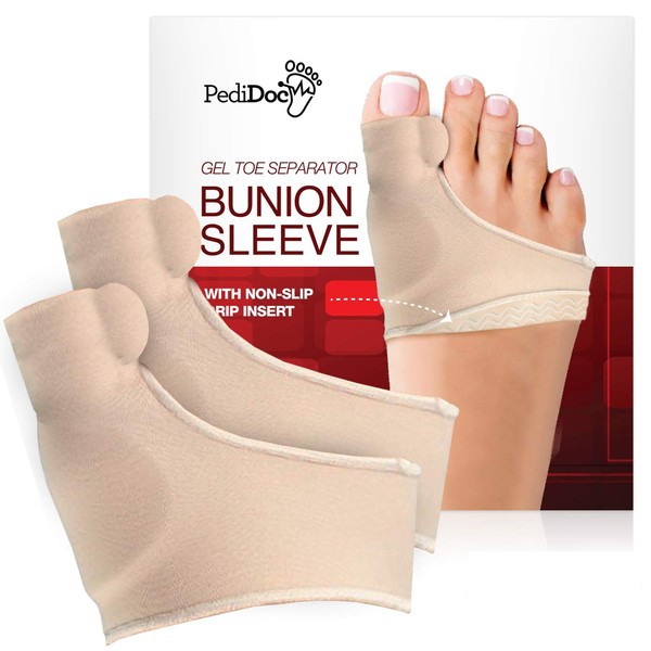 PediDoc Bunion Corrector - Bunion Relief Sleeves Bunion Pads Brace Cushion for Women Toe Straightener with Gel Toe Separator, Spacer, Straightener & Spreader – Hallux Valgus Relief Big Toe Alignment L