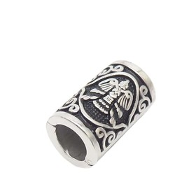 VALHALLA Raven Crow Viking Pearl for Hair Beard 316L Steel Silver Stainless Steel Large Opening Closure