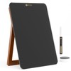 Desktop Black Glass Dry Erase Whiteboard with Reversible Wood Stand,