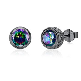 Black Earrings for Men 925 Sterling Silver Hypoallergenic Punk Gothic Stud Earrings Black Jewellery Gifts for Women, Sterling Silver, Alexandrite
