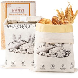 2-Pack Reusable Beeswax Bread Bags for Sourdough & Homemade Bread，Cotton Waxed Bags Keeps Fresh Longer(Ivory Loaf)
