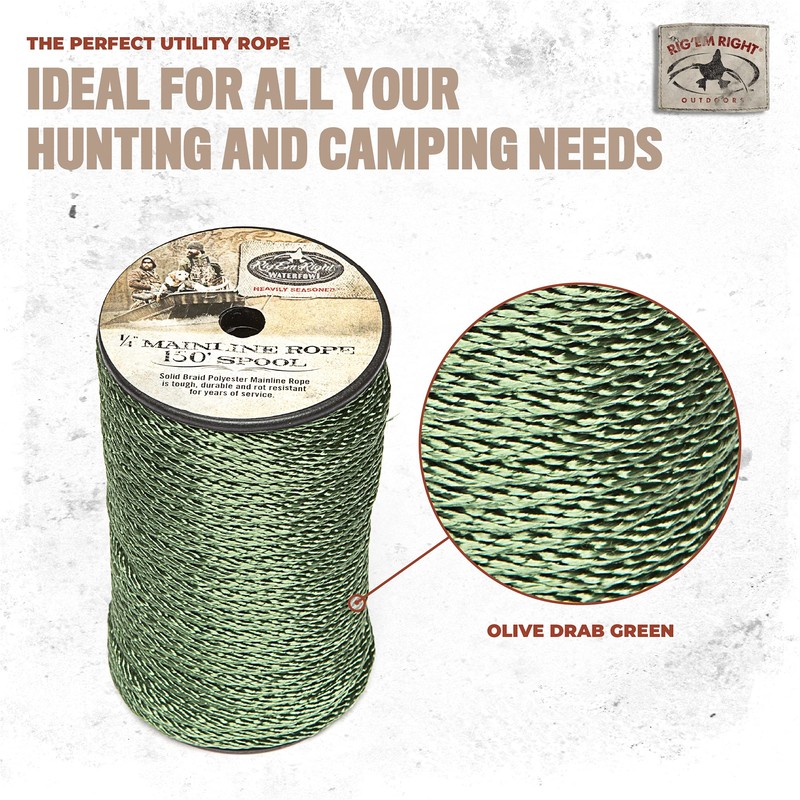 Rig'Em Right Waterfowl 1/4" Solid Braided Olive Green Polyester Utility