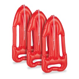 Relaxdays Inflatable Rescue Buoy, Set of 3, Rescue Board with Rope, for Carnival & Fancy Dress, Lifeguard Buoy, Red