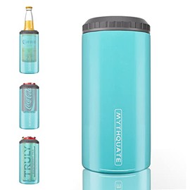 3 in 1 Slim Can Cooler for 12 OZ Skinny Can, Regular Can & Beer Bottle - Keep Cold for 6 Hours - Double Walled Vacuum Beverage Can Insulator (Aqua)