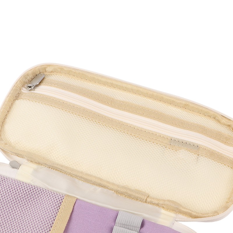 Large Pen Bag Simple Style Canvas Mesh Pockets Pen Slots