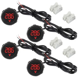 JAMHER 4 Pieces Waterproof DC 4V-100V Voltmeter Gauge, Car Voltage Gauge LED Digital Display for Cars Vehicles Motorcycles Boats Truck RV (Red)