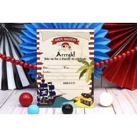 Amanda Creation Pirate Treasure Map Birthday Party Fill in Invitations Set of 20 with envelopes