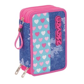 Astuccio 3 Scomparti Seven, Flying Dreams, Blu, Completo di Matite, Penne, Pennarelli, Medium Grey/Peacock Green, Classic