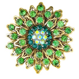 Rhinestone Sunflower Brooch Pin Red Pink Flower Brooch Stylish Crystal Brooch Elegant Clothing Hat Bag Accessories Jewerly for Women (Green1)