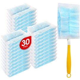 FURCIELOS 30 Count Microfibre Feather Duster Refills Compatible with Swiffer Dusters, Disposable Static Dust Removal Refills, Multi-Surface Duster with 1 Pcs Short Handle(Unscented, Pack of 1)