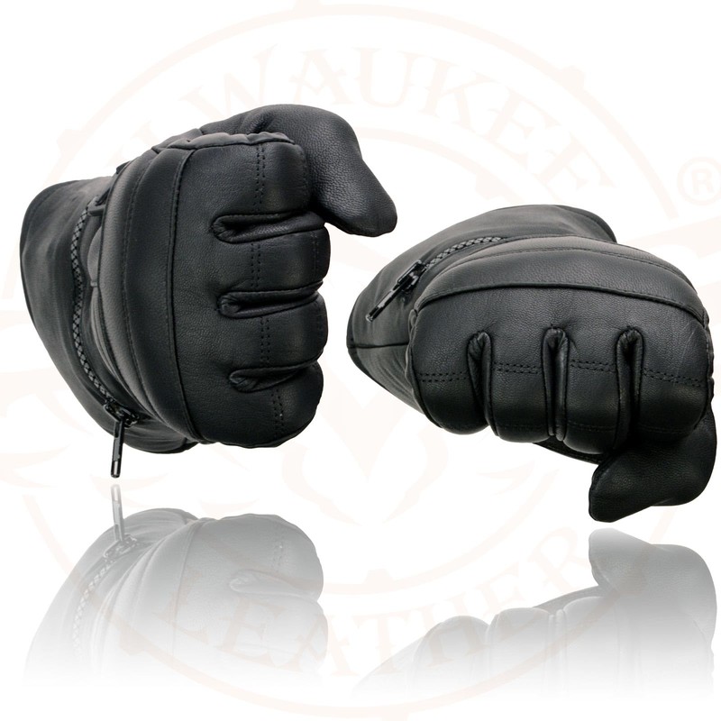 Milwaukee Leather SH230 Men's Black Leather Warm Lining Gauntlet Motorcycle