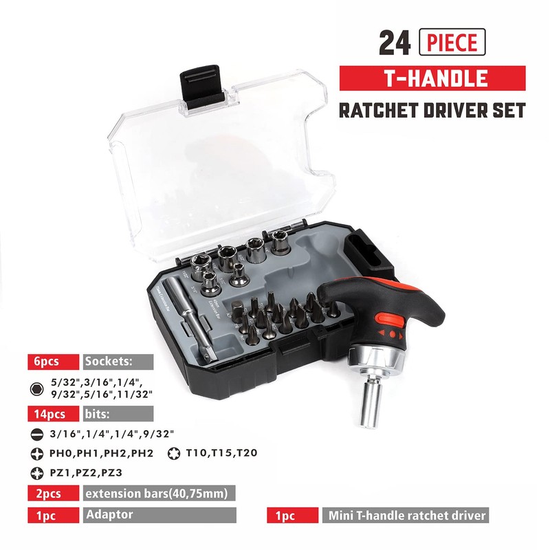 Ratcheting Muti Screwdriver Bits Sockets Set Mini Magnetic Racheting T-handle
