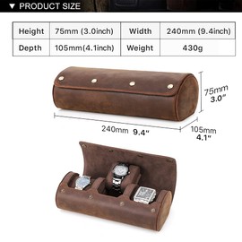 CONTACT'S FAMILY Watch Storage Box, Genuine Leather 3 Slot Watch Protective Roll Case, Watch Gift Box, Watch Organizer for Man and Women (3 Slots, Coffee)