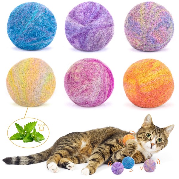 Retro Shaw Catnip Toys, Cat Toys Balls with Catnip and Bell Inside, Catnip Toys for Cats, Cat Toys for Indoor Cats, Cat Toys with Catnip, Cat Chew Toy, Cat Toy for Cats Kittens Kitty, 6 Pack